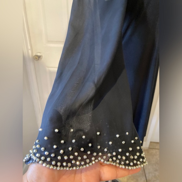 MSK Midi Dress Size M  V Neck Bell Sleeve Pearl Embellished  Drapey Relaxed - Picture 4 of 6